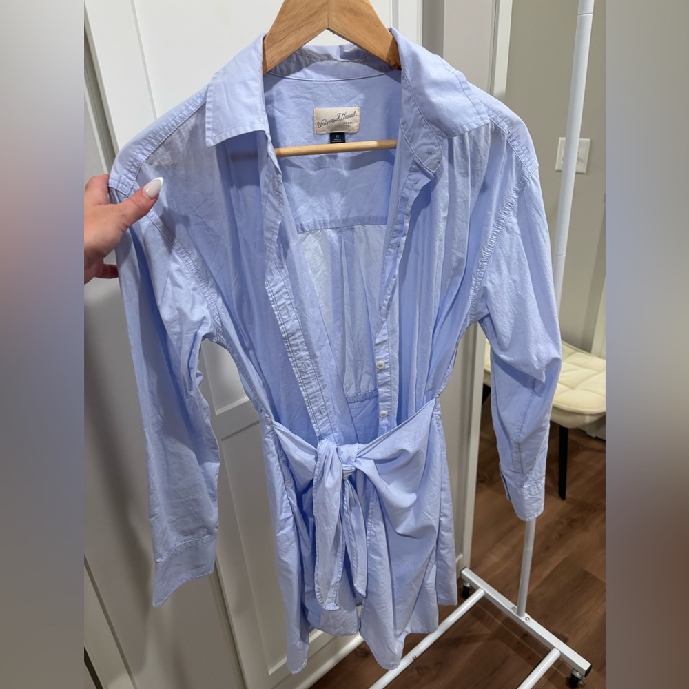 Light Blue Button-Up Shirt Dress